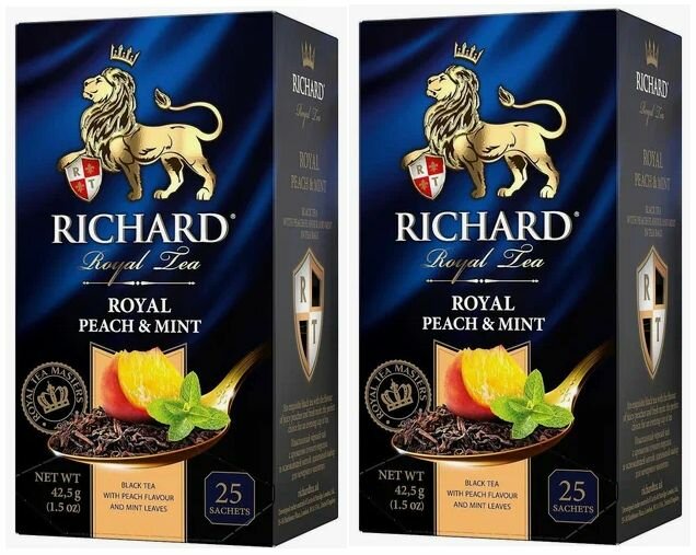Чай черный Richard Royal Peach & Mint ароматизированный 25 пак - 2 штуки