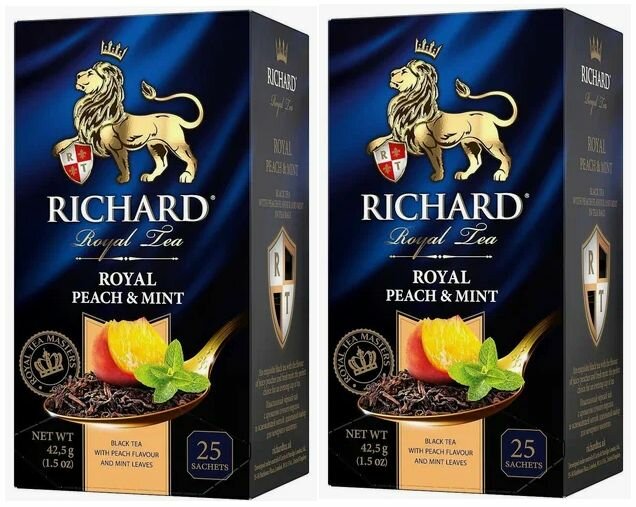 Чай черный Richard Royal Peach & Mint ароматизированный 25 пак - 2 штуки