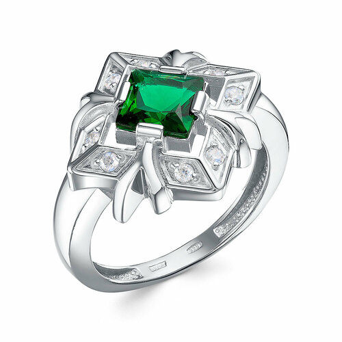Кольцо Яхонт, серебро, 925 проба, фианит, размер 17, зеленый, бесцветный