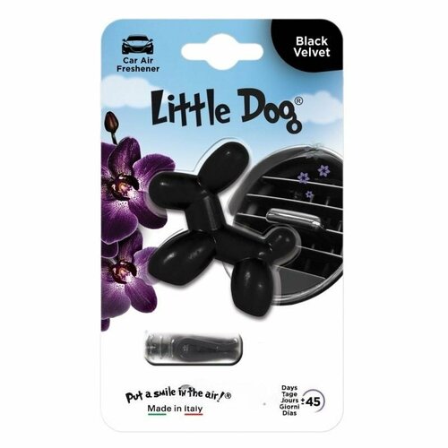 Ароматизатор на дефлектор Little Dog Black Velvet (Черный бархат) Тип: пропитанный Вид: 3D Крепление: на дефлектор EAN-13: 7640125380354 Тип: ароматизаторы