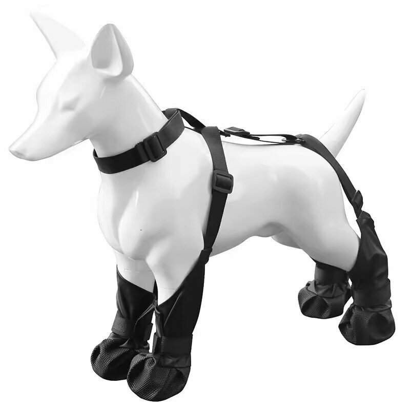 Ботинки непромокаемые для собак на подтяжках, черные, размер (M), водонепроницаемые защитные носки на ремнях, защитная обувь для собак