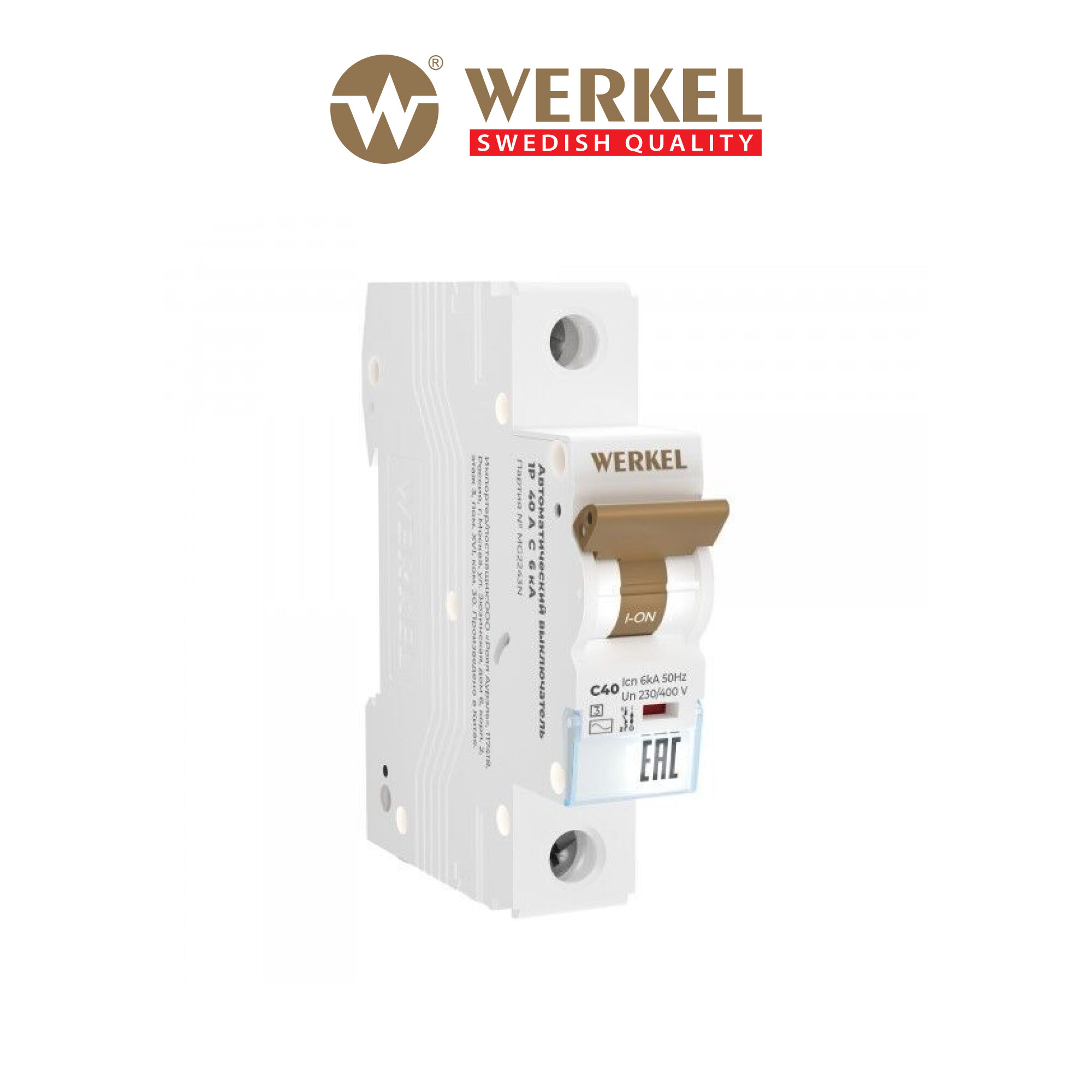 Автоматический выключатель 1P Werkel W901P406, 40 A, ВТХ C, 6 кА