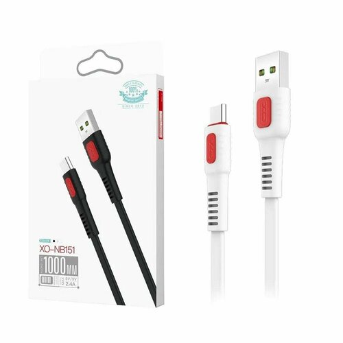 Кабель USB Type-C, XO NB151, 2.4A, плоский, белый, 1 шт кабель ugreen us506 type c type c 0 8 м 1 шт белый