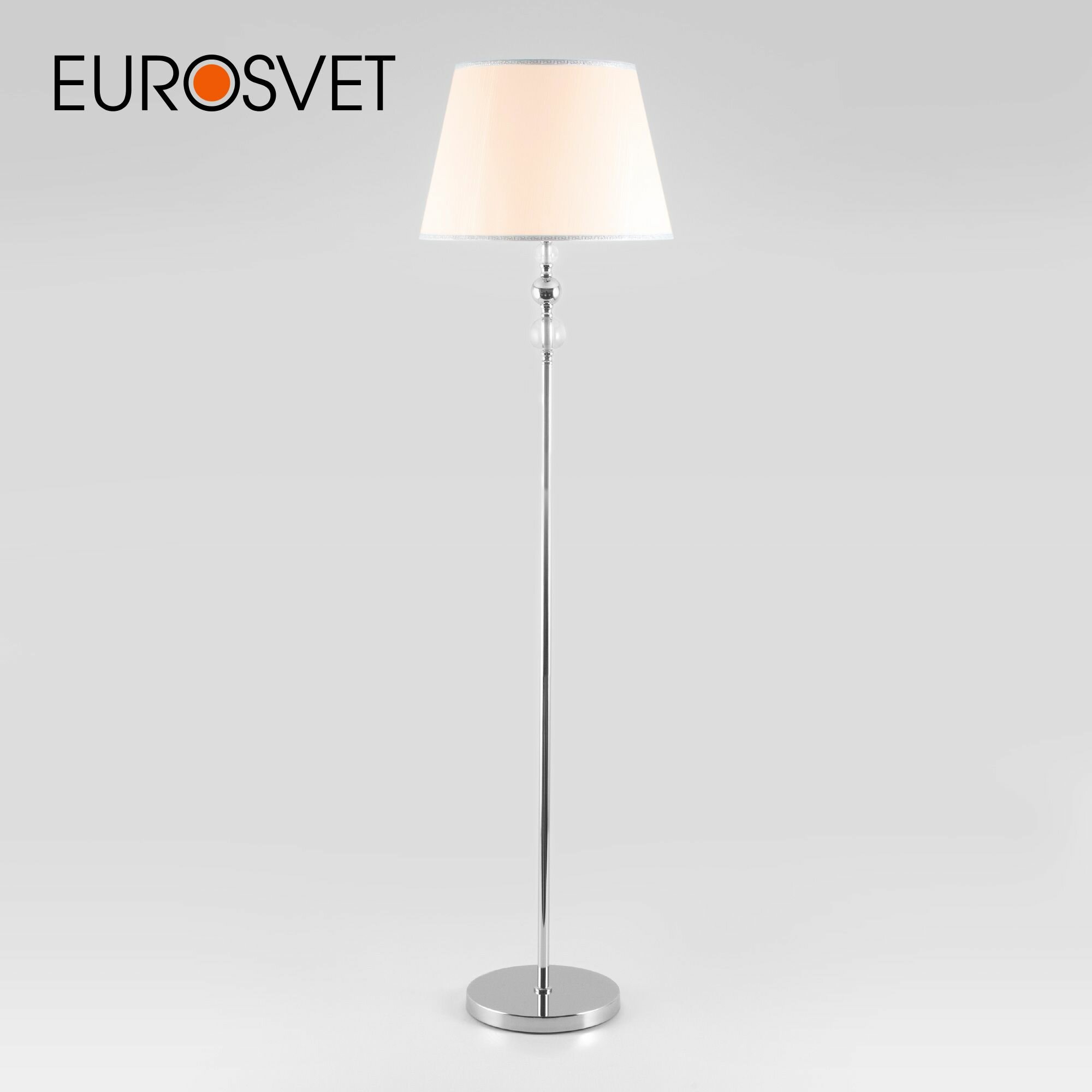 Торшер / Напольный светильник классический Eurosvet Sortino 01072/1, цвет хром с тканевым абажуромН
