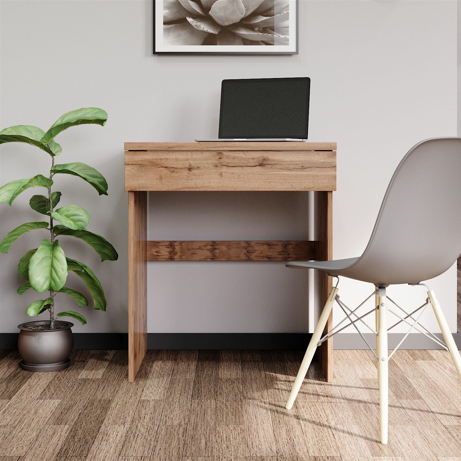 фото Туалетный консольный столик Дуб Вотан, стол косметический, детский рабочий стол domokomod c 1 ящиком 66*50*75