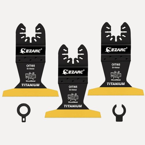 Изображение товара Широкие титановые насадки EZARC по дереву с гвоздям и дереву, металлу и пластику для реноватора мультитула, полотно пильное, набор 3 шт.
