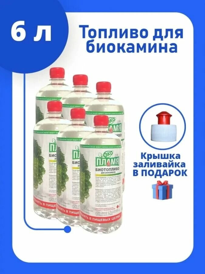 6 литров / Биотопливо для камина / ЭКО Пламя / Двойной очистки / Без запаха
