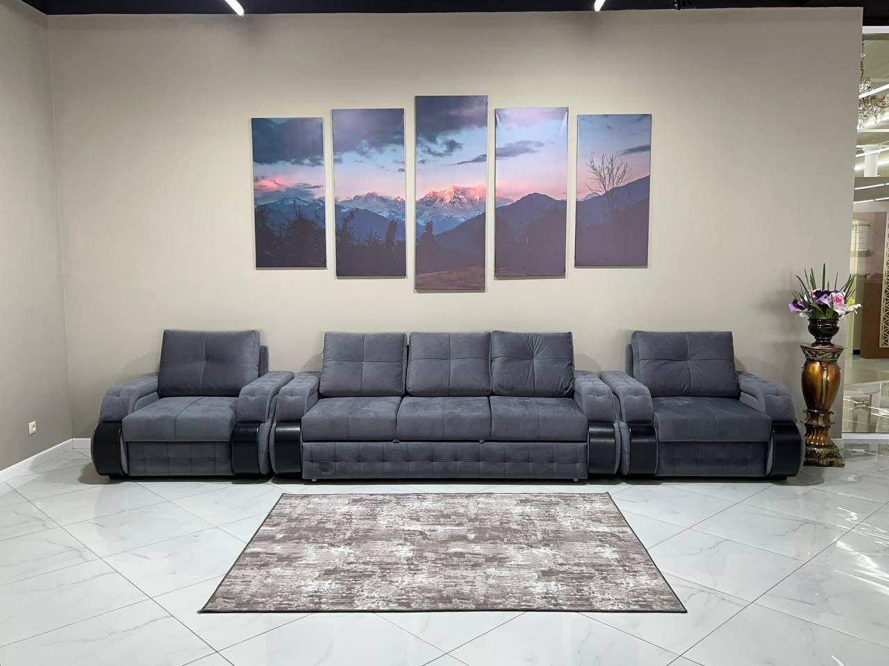 фото Комплект "Фаворит" - диван и два кресла, серый цвет