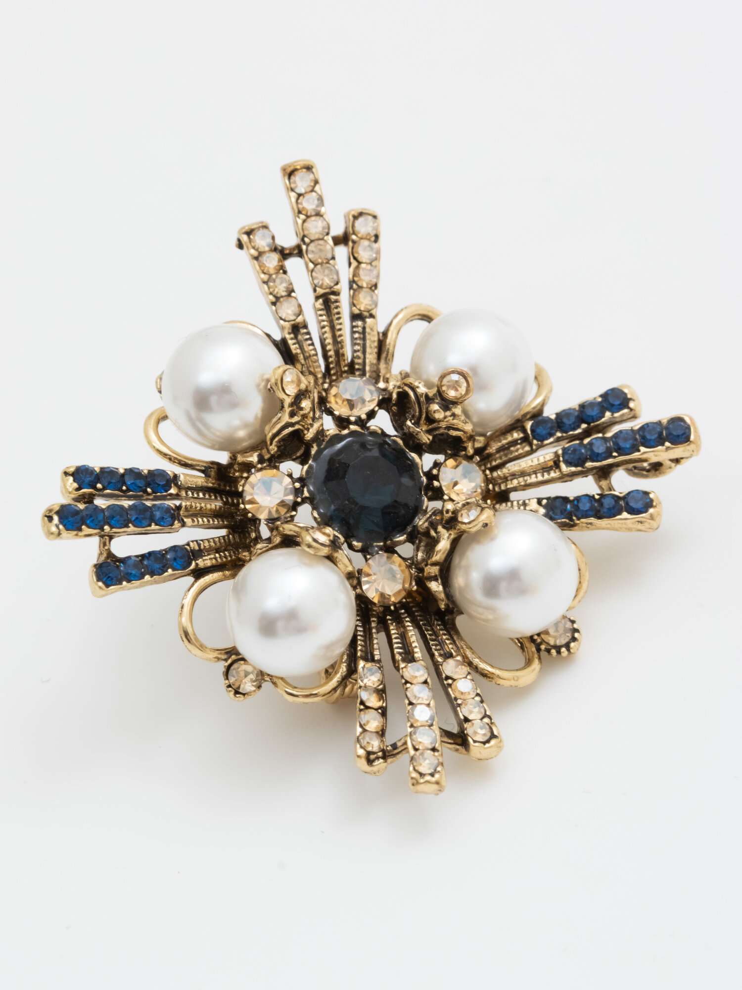 Брошь, кристалл, жемчуг имитация