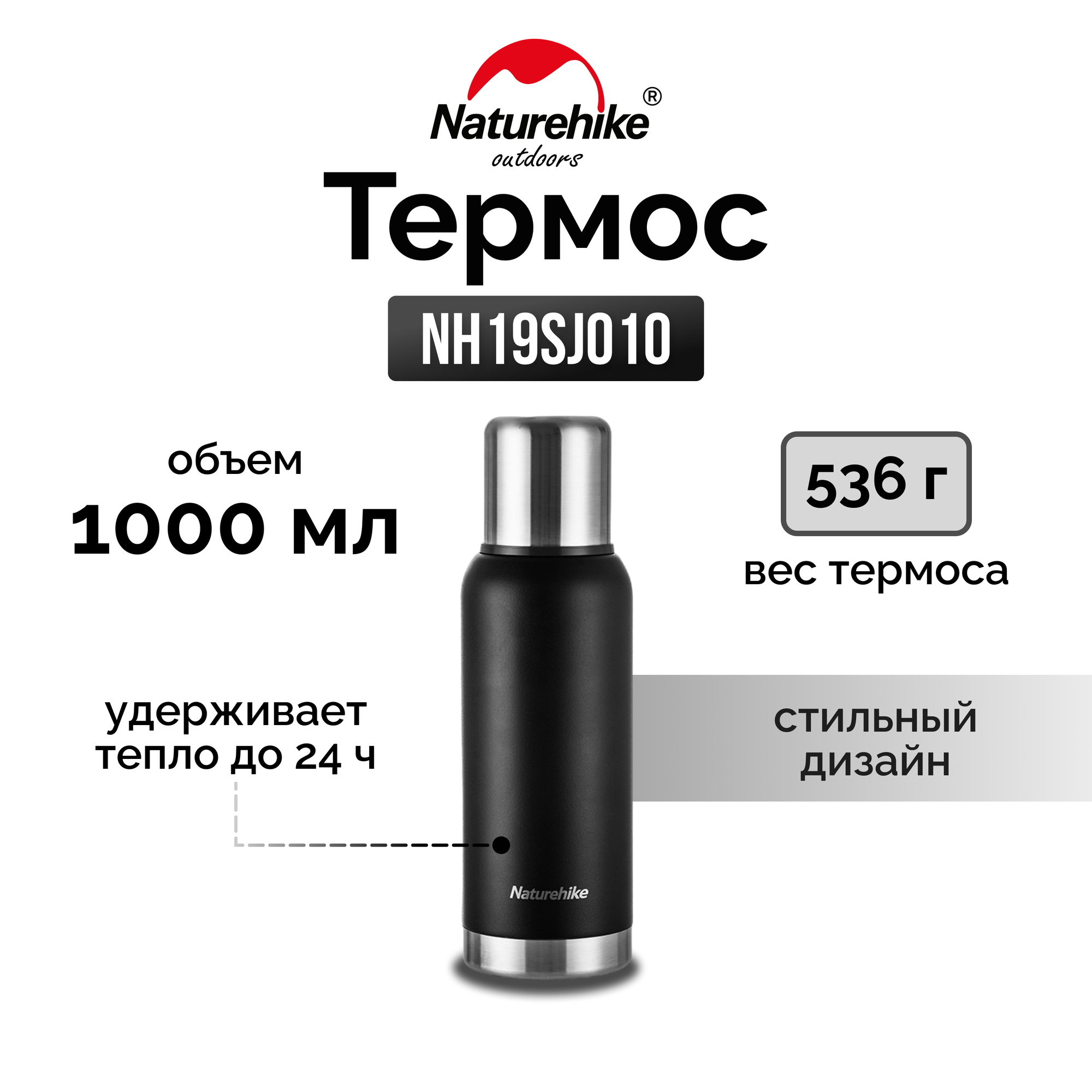 Термос Naturehike Q-9H NH19SJ010 1000ml черный, 6927595740248