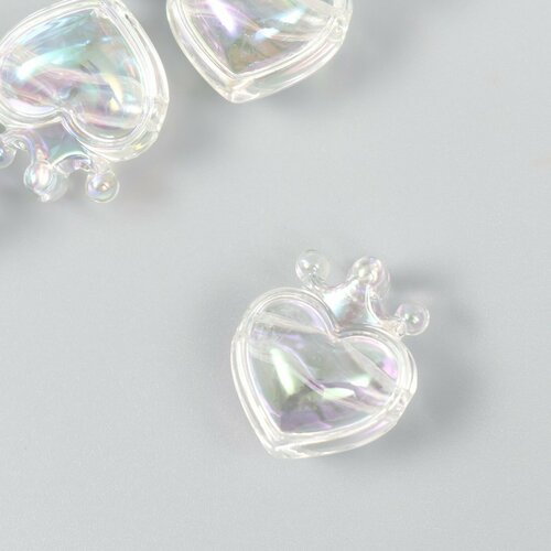 Бусина для творчества пластик Сердечко с короной прозрачный перламутр 21х14х25 см 6шт 341₽