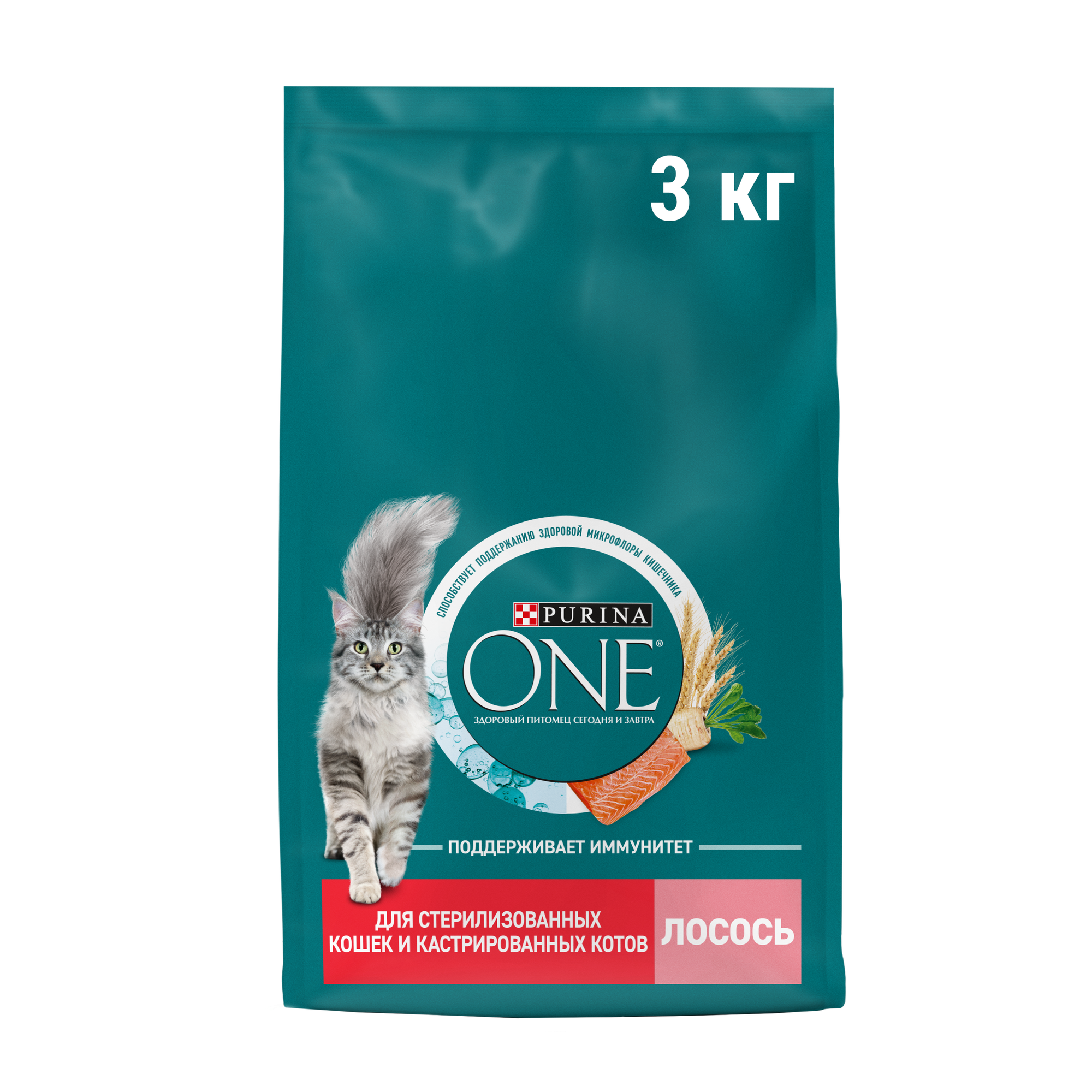 Сухой корм Purina ONE для стерилизованных кошек и кастрированных котов, лосось, 3 кг