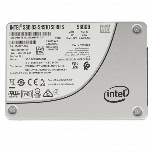 Твердотельный накопитель SSD Intel D3-S4510 960Gb SATA SSDSC2KB960G8 1960000₽