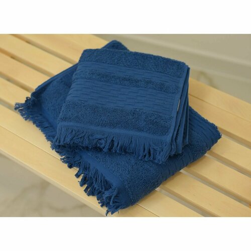 Union Home Набор банных полотенец, 50х90см, 70х140 см, Хлопок, Синий, Бахрома, Идилия (SJ)