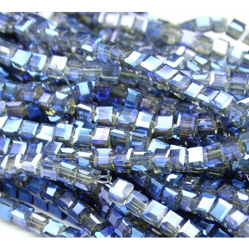 БВ028ДН3 Хрустальные бусины квадратные, цвет: серый с синим AB прозрачный, 3 мм, кол-во: 63-65 шт.