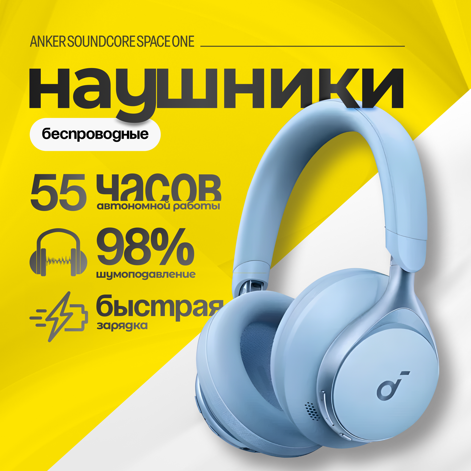 Anker Soundcore Space One sky blue беспроводные полноразмерные наушники, голубой
