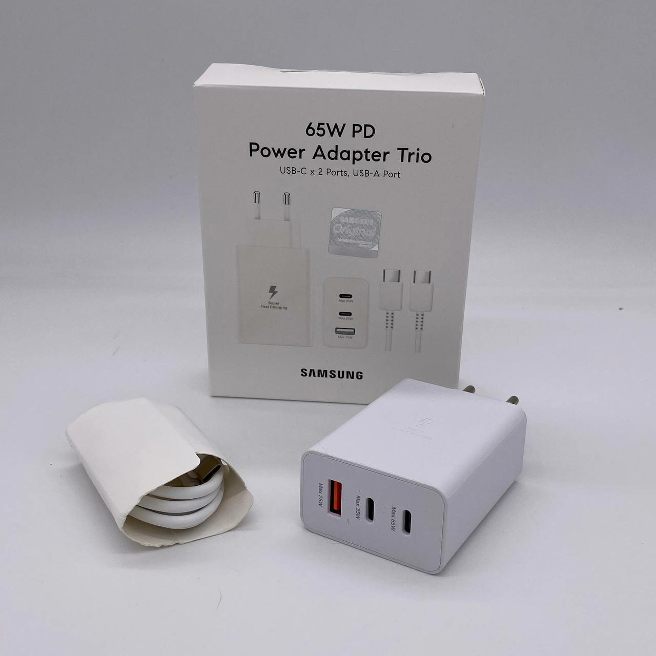 Зарядное устройство, для Samsung, Qualcomm Quick Charge, с кабелем, USB Type-C, 65 W — фото 1
