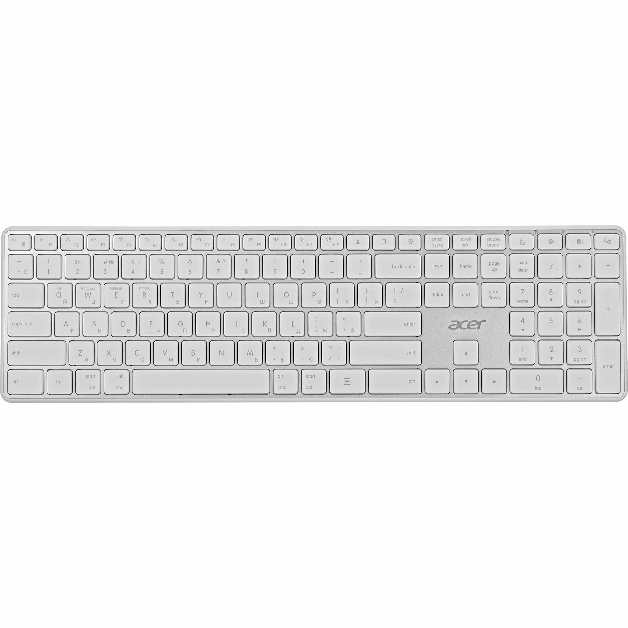Бепроводная клавиатура Acer OKR301 белый/серебристый USB/Bluetooth slim Multimedia — фото 1