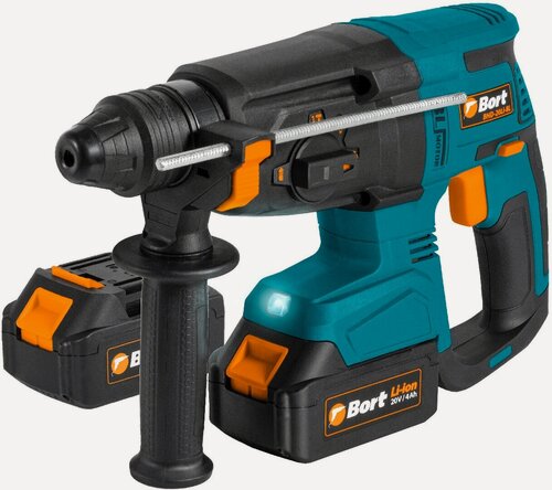 Изображение товара Перфоратор аккумуляторный Bort BHD-20Li-BL (2x4,0А. ч) SDS-Plus, 2.8 Дж, 1200 об/мин, 5300 уд/мин, 4 А·ч, синий