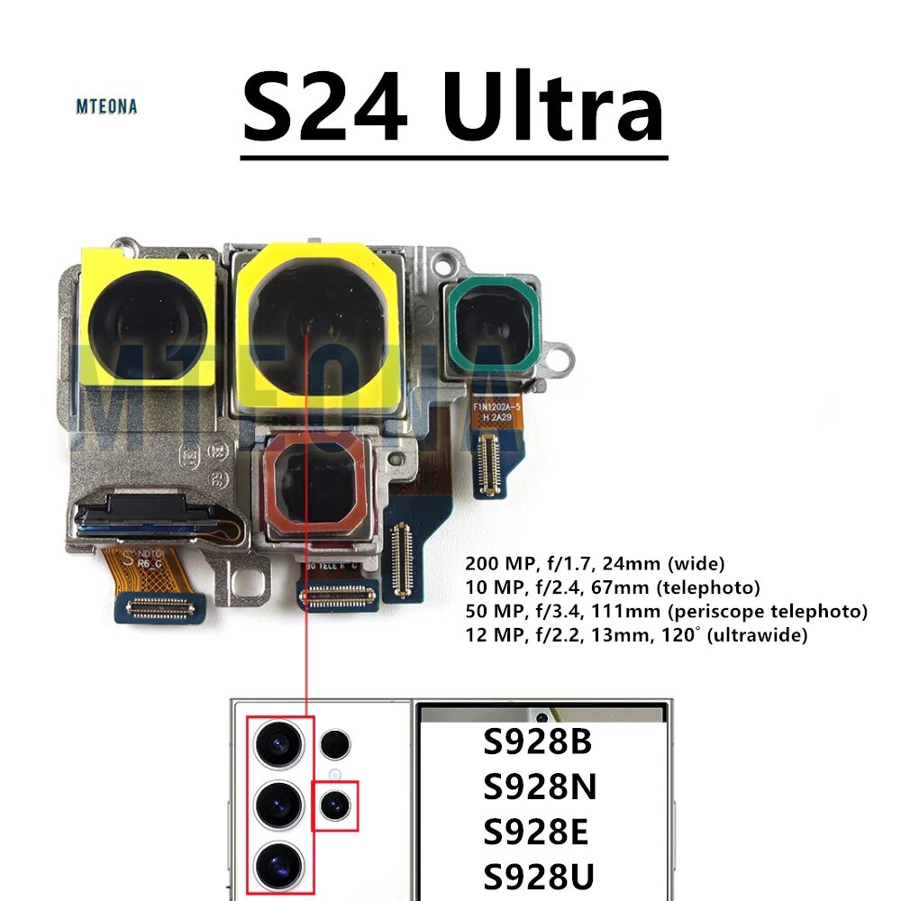 Задняя фронтальная камера для Samsung Galaxy S24 Ultra 5G S928B S928U S928 фронтальная селфи задняя камера Модуль запасные части S24U, S24U Back Full Set