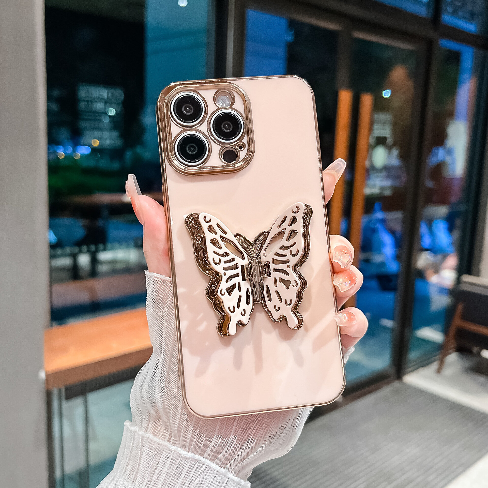 Чехол-крылья бабочки, для iPhone 14 Pro, розовый, гальваническое покрытие