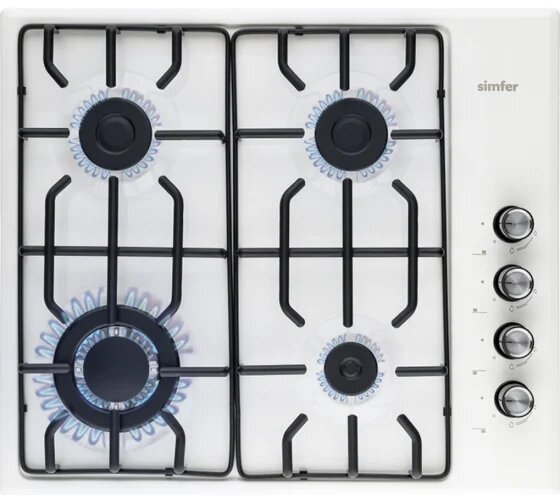 Газовая поверхность SIMFER H60Q41W571, с решетками LAMA, WOK- конфорка, белые