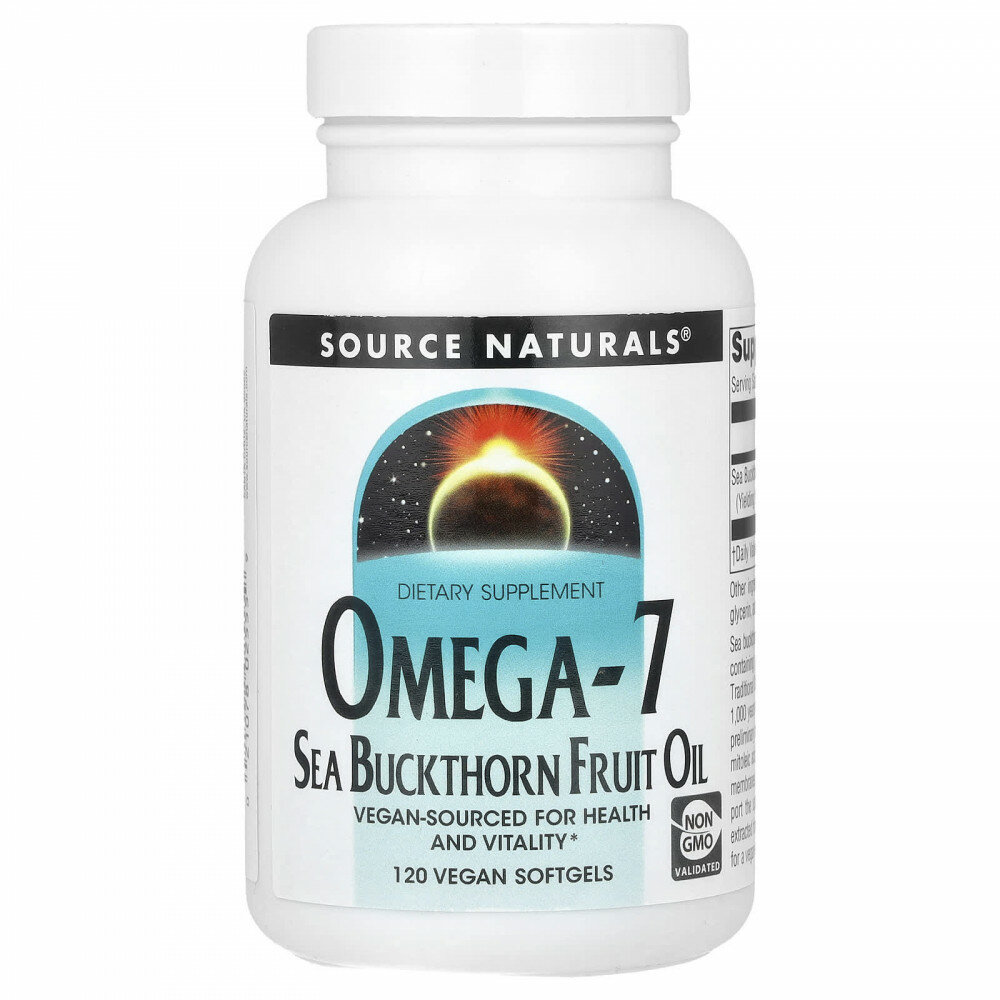 Source Naturals, омега-7, масло плодов облепихи, 500 мг, 120 веганских капсул