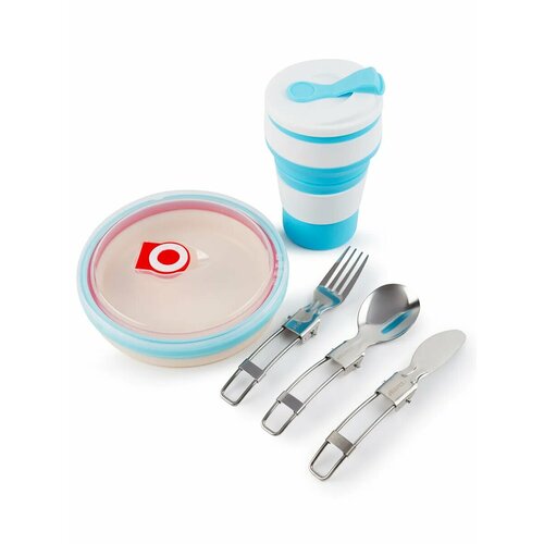 Набор туристической посуды TERRA OUTDOOR (миска, стакан, приборы), силикон/сталь, складной, голубой
