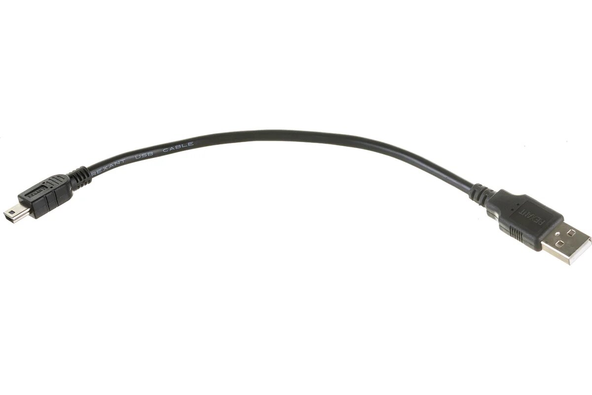 Кабель USB - mini USB REXANT 0.2 м черный 18-1131-2 для зарядки и передачи данных