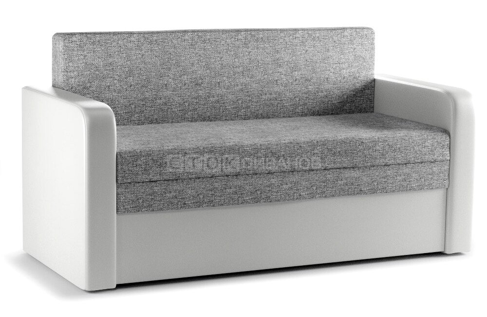 Диван Сток Диванов Соло White бело-серый 125 см, механизм выкатной, с ящиком для хранения