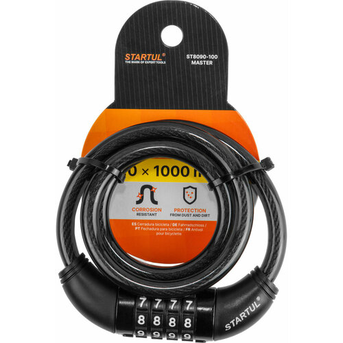 Замок навесной для велосипеда кодовый тросовый STARTUL MASTER 10х1000 мм (ST8090-100)