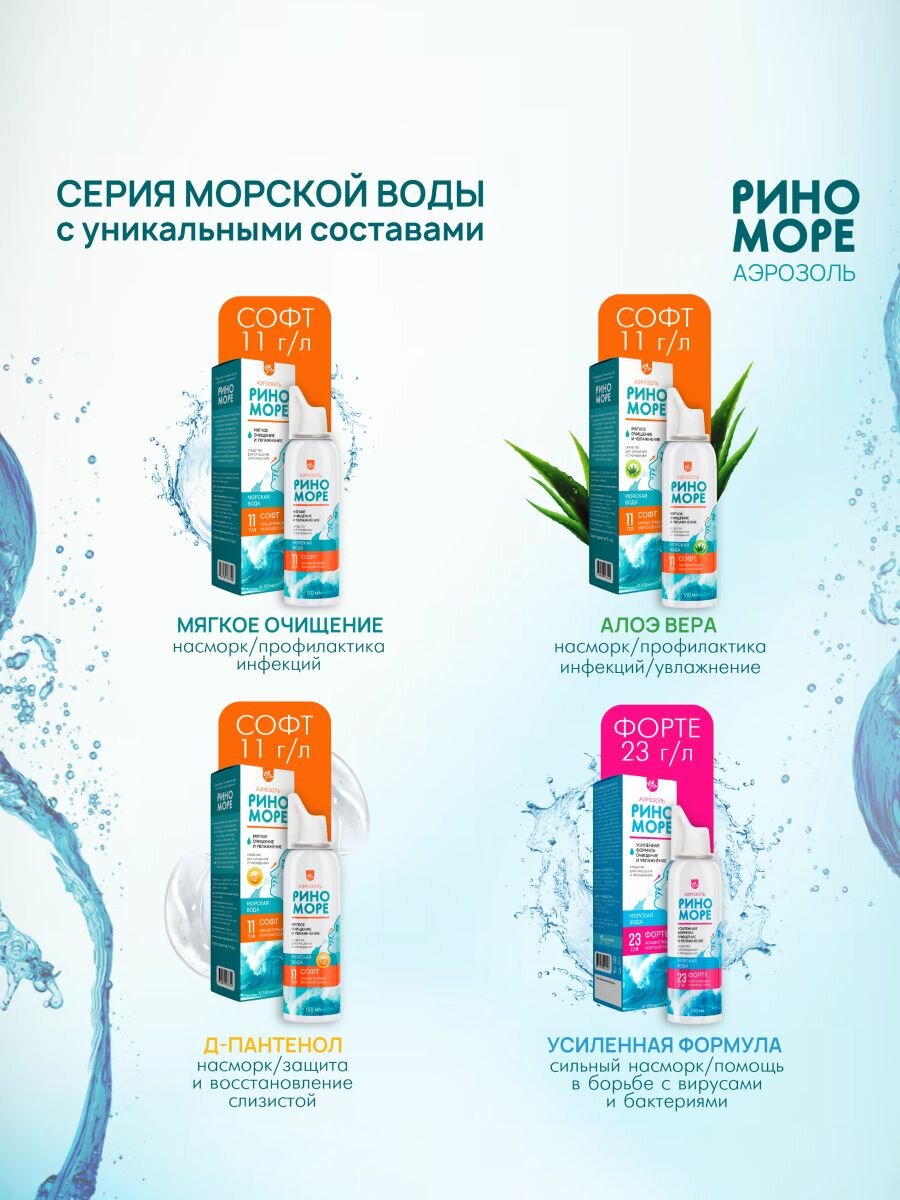 Изображение Риноморе софт 2 шт. по 150 мл, спрей для промывания носа с морской солью, мягкий душ