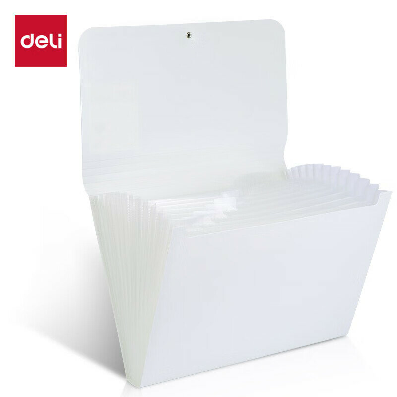 Deli 13-Compartment A4 Drawstring File Folder, Multi-Layer Classification Storage, Accordion File for Student Exam Papers, Large Capacity Document Organizer, Off-White 5238