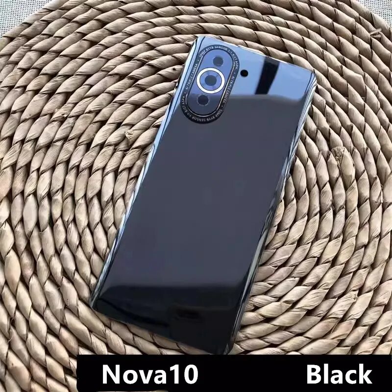 Задняя крышка аккумулятора Nova10 для Huawei Nova 10 задний корпус стеклянный чехол замена запасных частей для ремонта телефона + объектив камеры Черный