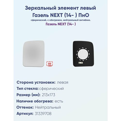 Зеркальный элемент правый Газель NEXT 14- ПнО с обогревом и сферическим противоослепляющим зеркальным отражателем нейтрального тона 1400₽