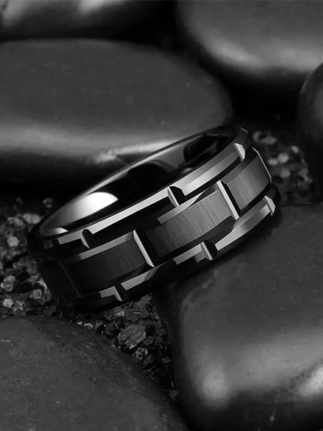 Кольцо, размер 21, ширина 8 мм, черный — фото 1