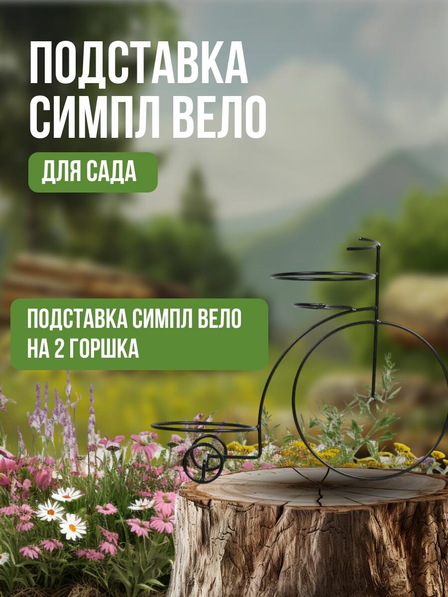 Подставка в виде велосипеда Limerence Group "СИМПЛ ВЕЛО", на 2 горшка, напольная, металл, черный камень