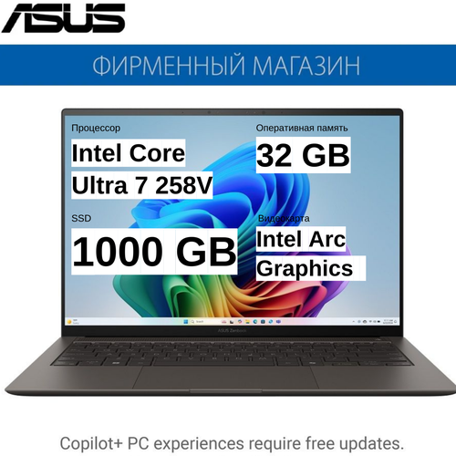 Ноутбук ASUS Zenbook S 14 OLED UX5406SA-PV055W Ultra 7-258V32G1T SSD14 3K2880x1800 OLEDIntel ArcWin11 Серый 90NB14F1-M002C0 185990₽