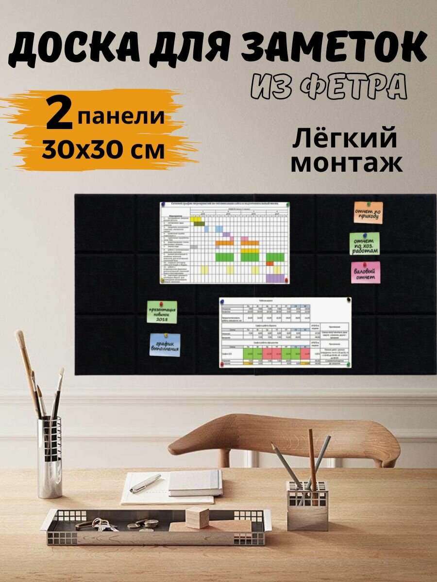 Текстильная доска для заметок и фотографий на стену 2 шт