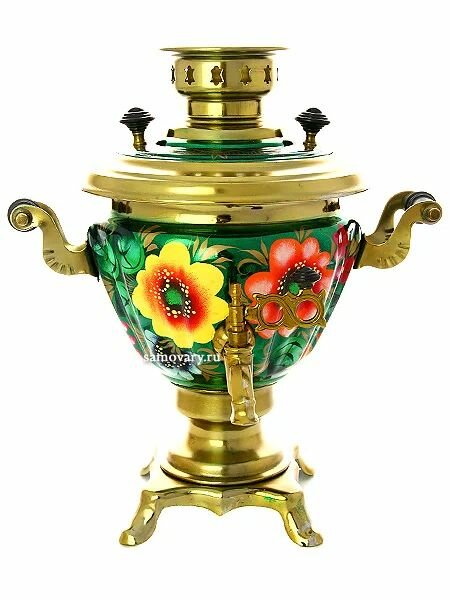 Электрический самовар 2 литра с росписью "Золотые цветы на черном фоне