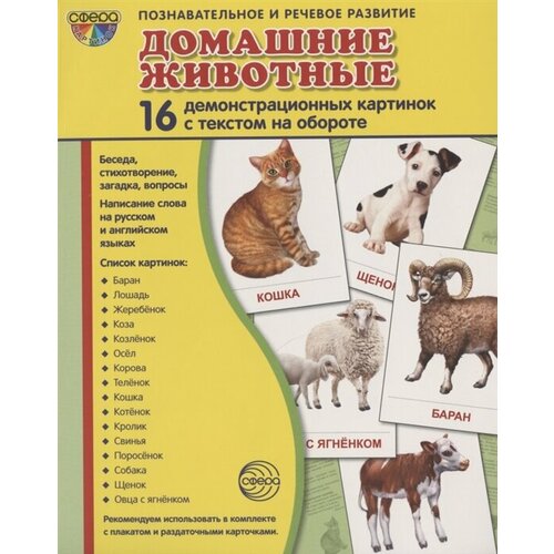 Домашние животные. 16 демонстрационных картинок с текстом на обороте домашние питомцы 16 демонстрационных картинок с текстом