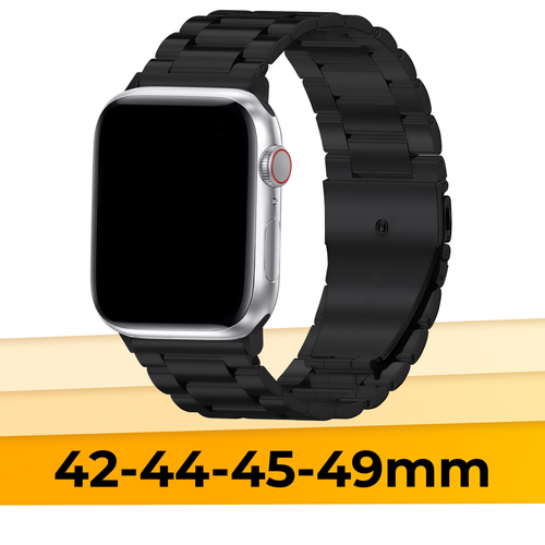Блочный металлический ремешок для Apple Watch 1-9, SE, Ultra, 42-44-45-49 mm / Стальной матовый браслет на Эпл Вотч 1-9, СE, Ультра / Черный металлический блочный ремешок стальной для apple watch 1 8 se ultra 42 44 45 49 мм