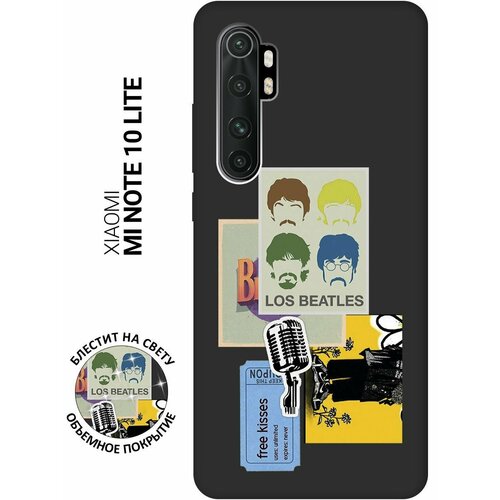 Матовый Soft Touch силиконовый чехол на Xiaomi Mi Note 10 Lite, Сяоми Ми Ноут 10 Лайт с 3D принтом Beatles Stickers черный матовый soft touch силиконовый чехол на xiaomi mi note 10 lite сяоми ми ноут 10 лайт с 3d принтом gucci stickers черный