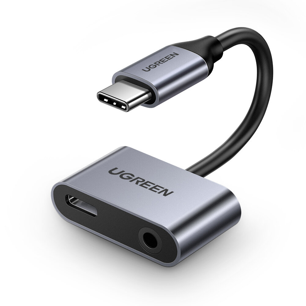 Адаптер USB-C UGREEN CM193 / 3.5mm audio jack / Зарядка / Android / цвет черно-серый, 0,1м, (50596)