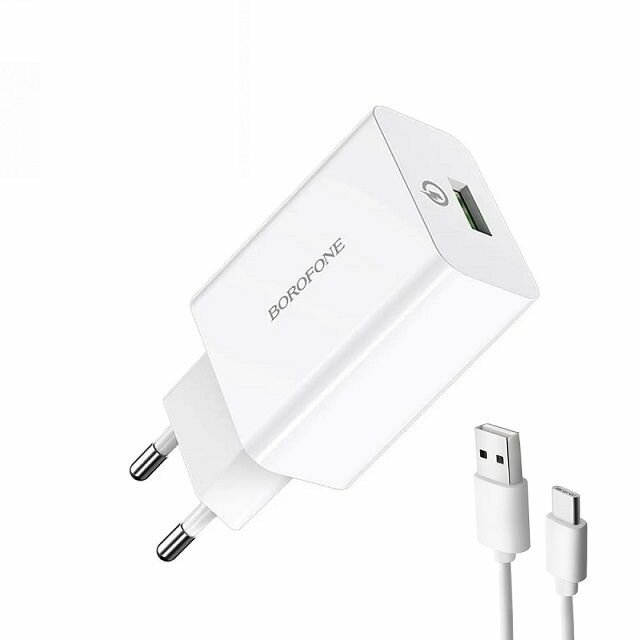 Сетевое ЗУ Borofone BA21A + кабель Type-C (1USB/QC 3.0/18W) белое