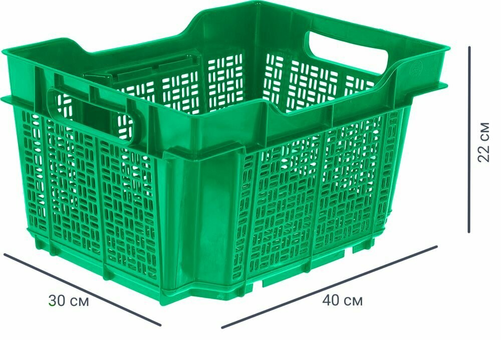 Ящик полимерный многооборотный 40x30x22 см пластик без крышки цвет зеленый