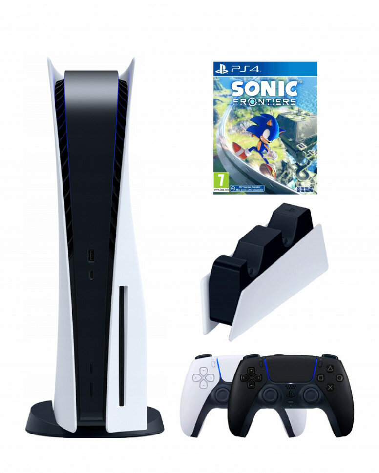 Игровая приставка Sony PlayStation 5 (3-ревизия)+2-й геймпад(черный)+зарядное+Sonic Frontiers(диск)