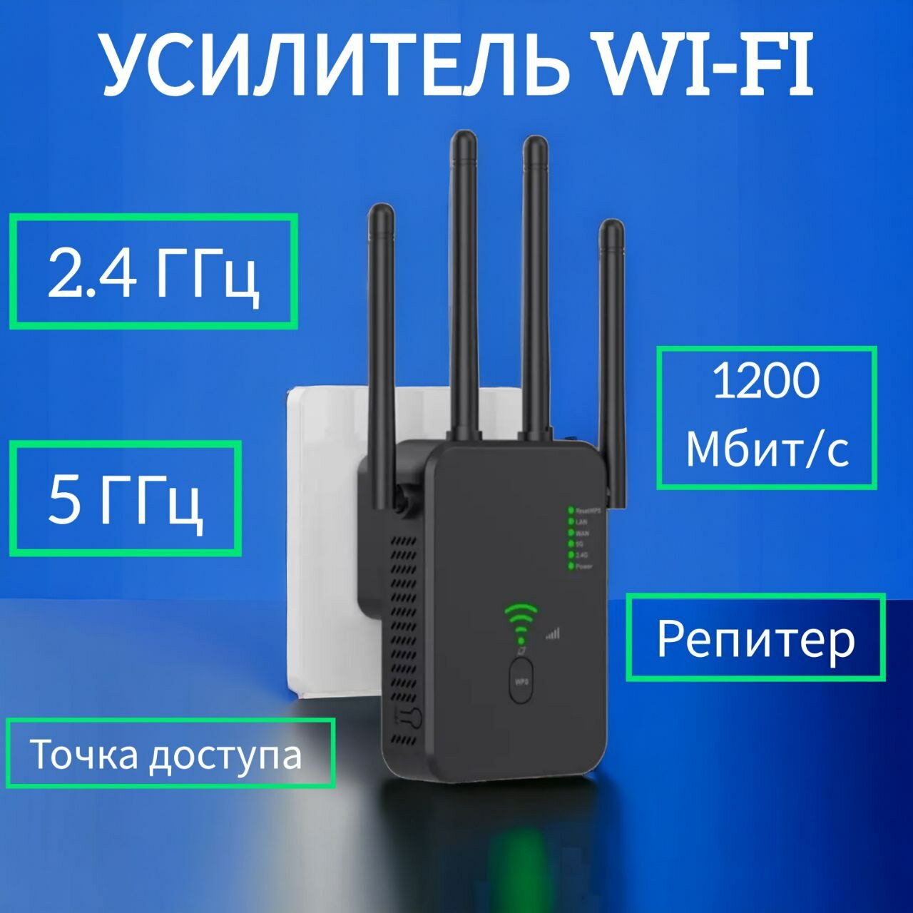 Усилитель Wifi 2.4 и 5 ГГц репитер WI-FI точка доступа  черный