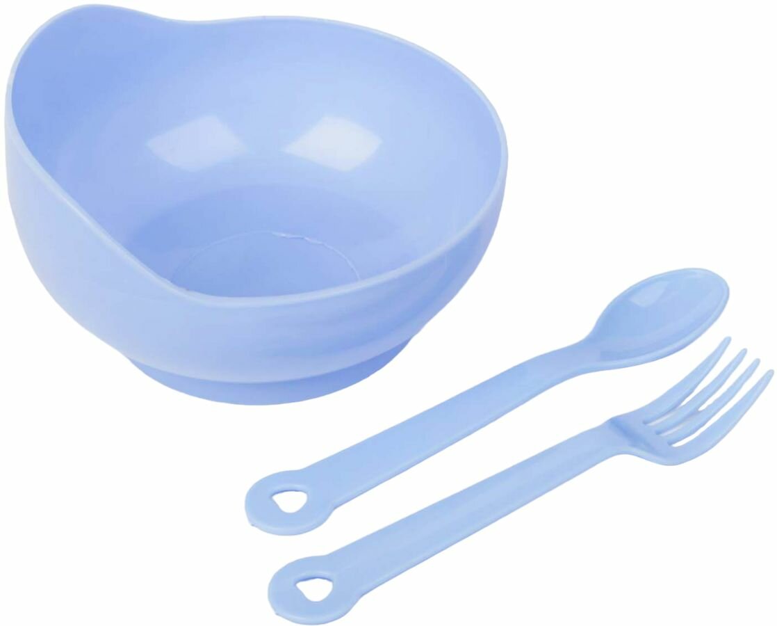 Набор для кормления малышей, 3 предмета: миска глубокая 250 мл, ложка и вилка, детская посуда от 5 месяцев, цвета микс
