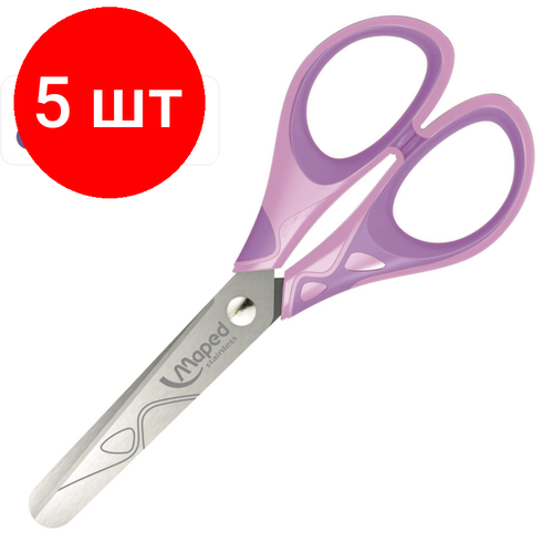 Комплект 5 штук, Ножницы Maped ESSENTIALS SOFT PASTEL 130мм, прорезин. симм. руч, ассорт,464411